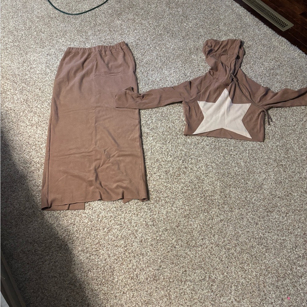 Fashion Nova Brown Skirt Set with Star Detail
